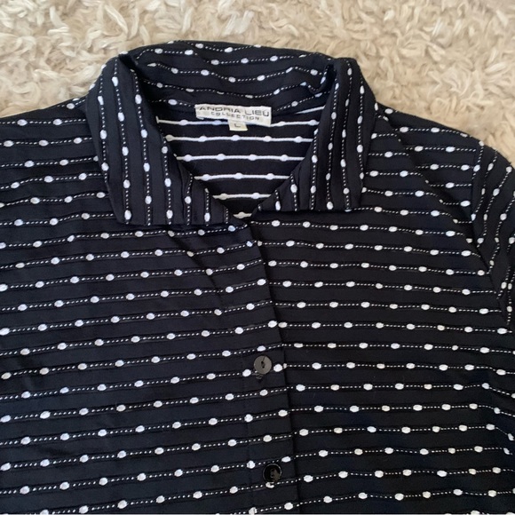 Thrifted Andria Lieu Button Down Striped Black and White Polka Dot Shirt - Picture 3 of 5